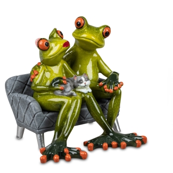 deko-frosch--paar-auf-sofa-mit-katze-von-formano
