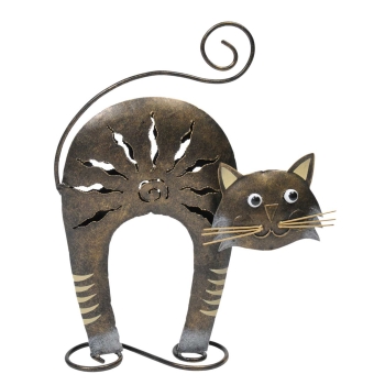 Katze "Minka" stehend L, schwarz-gold, Metall