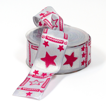 Deko-Band-Sterne-silbergrau-pink-40mm-drahtkanten-rolle-mit-20m