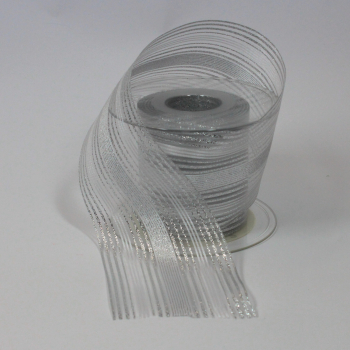 Organzaband-70mm-weiss-silber-mit-Lurex-und-Satinstreifen