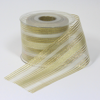 Organzaband-70mm-beige-gold-mit-Lurex-und-Satinstreifen