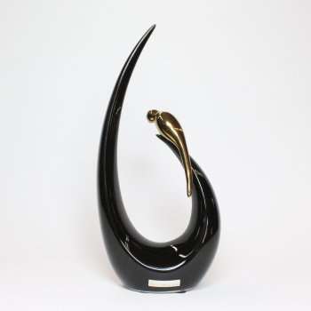 keramik-skulptur-schwar-mit-goldenem-vogel-ca.12x26x6cm