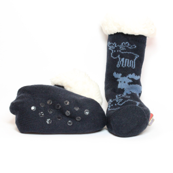 Preview: 2-kinder-huettensocken-dunkelblau-abs-sohle-hirsch-motive