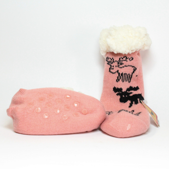 Preview: 2-kinder-huettensocken-orange-abs-sohle-hirsch-motive