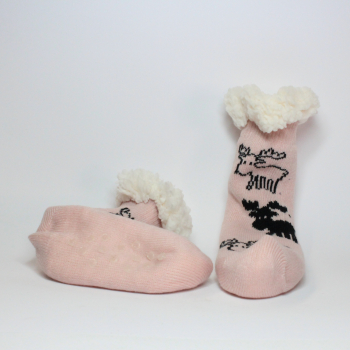 Preview: 2-kinder-huettensocken-beige-abs-sohle-hirsch-motive