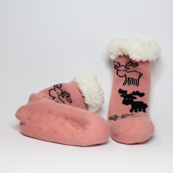 Preview: 2-kinder-huettensocken-orange-abs-sohle-hirsch-motive