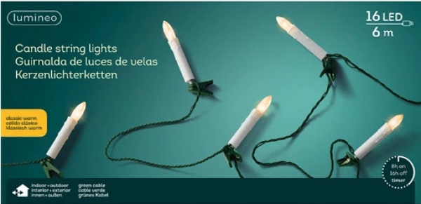 LED-Kerzenlichterkette-16-Lichter-gruenes-Kabel-40cm-Abstand-fuer-innen-und-aussen