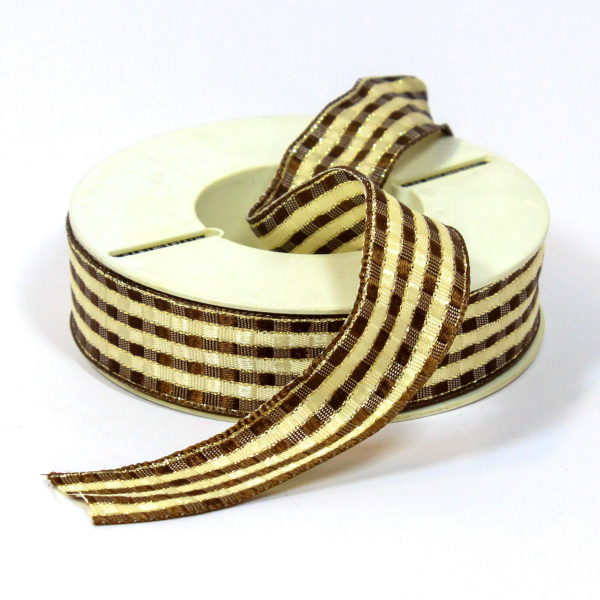 Deko-Band-kariert-braun-beige-25mm-drahtkanten-rolle-mit-20m