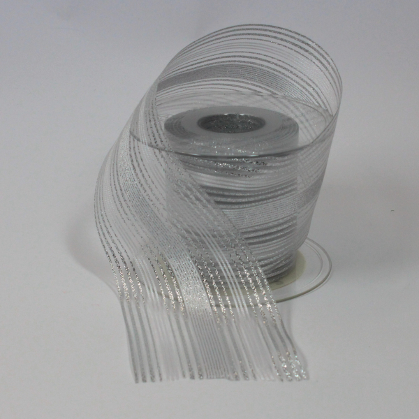 Organzaband-70mm-weiss-silber-mit-Lurex-und-Satinstreifen