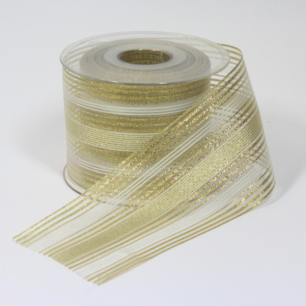 Organzaband-70mm-beige-gold-mit-Lurex-und-Satinstreifen