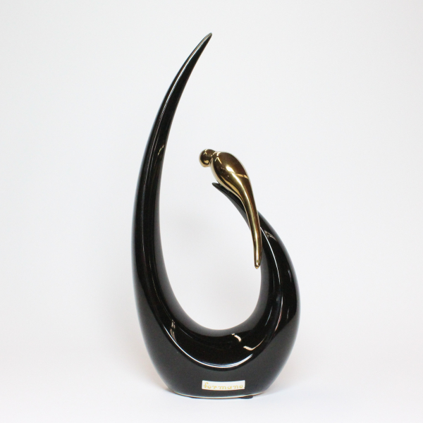 keramik-skulptur-schwar-mit-goldenem-vogel-ca.12x26x6cm
