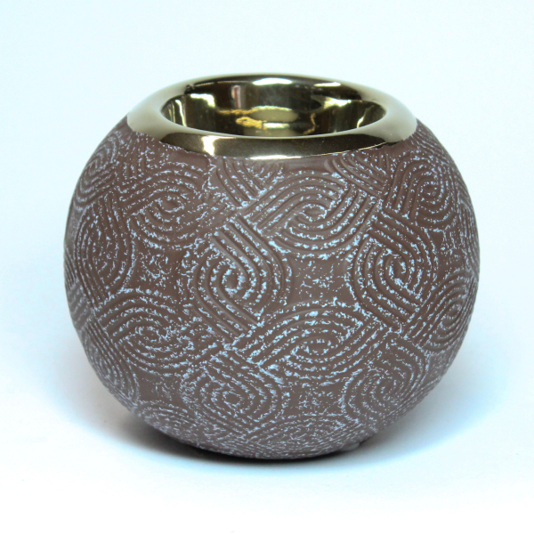 teelichthalter-rund-braun-verziert-goldener-einsatz-10cm
